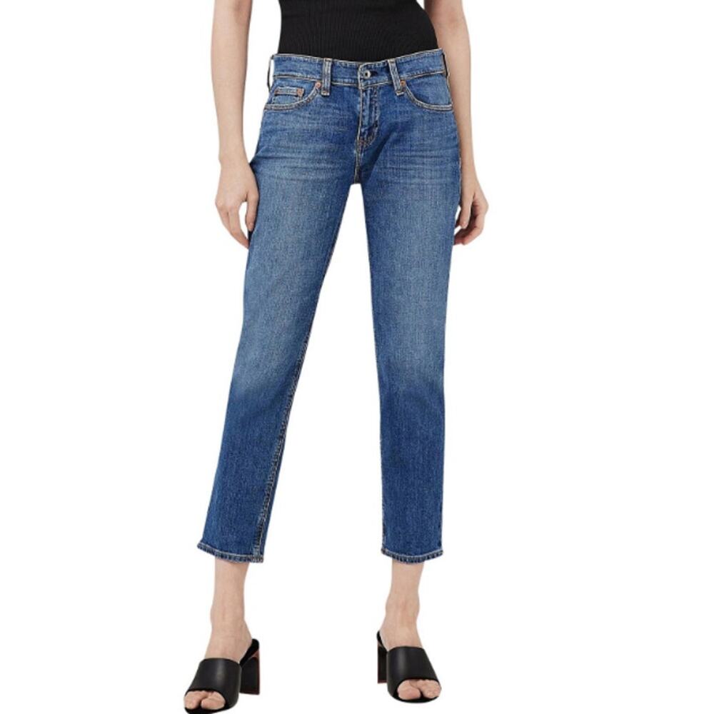 Rag & Bone Dre Low Rise Slim Boyfriend Jeans Distressed Hem Julienne Blue Sz 30